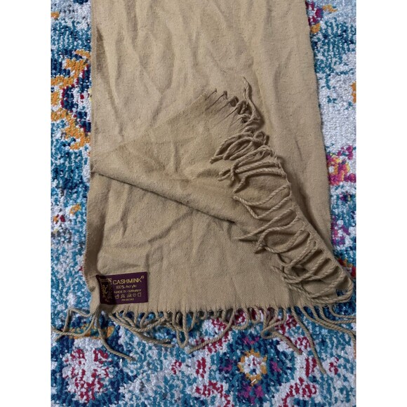 Cashmink V. Fraas Acrylic Scarf Tan Fringe Made In‎ Germany - Picture 4 of 4